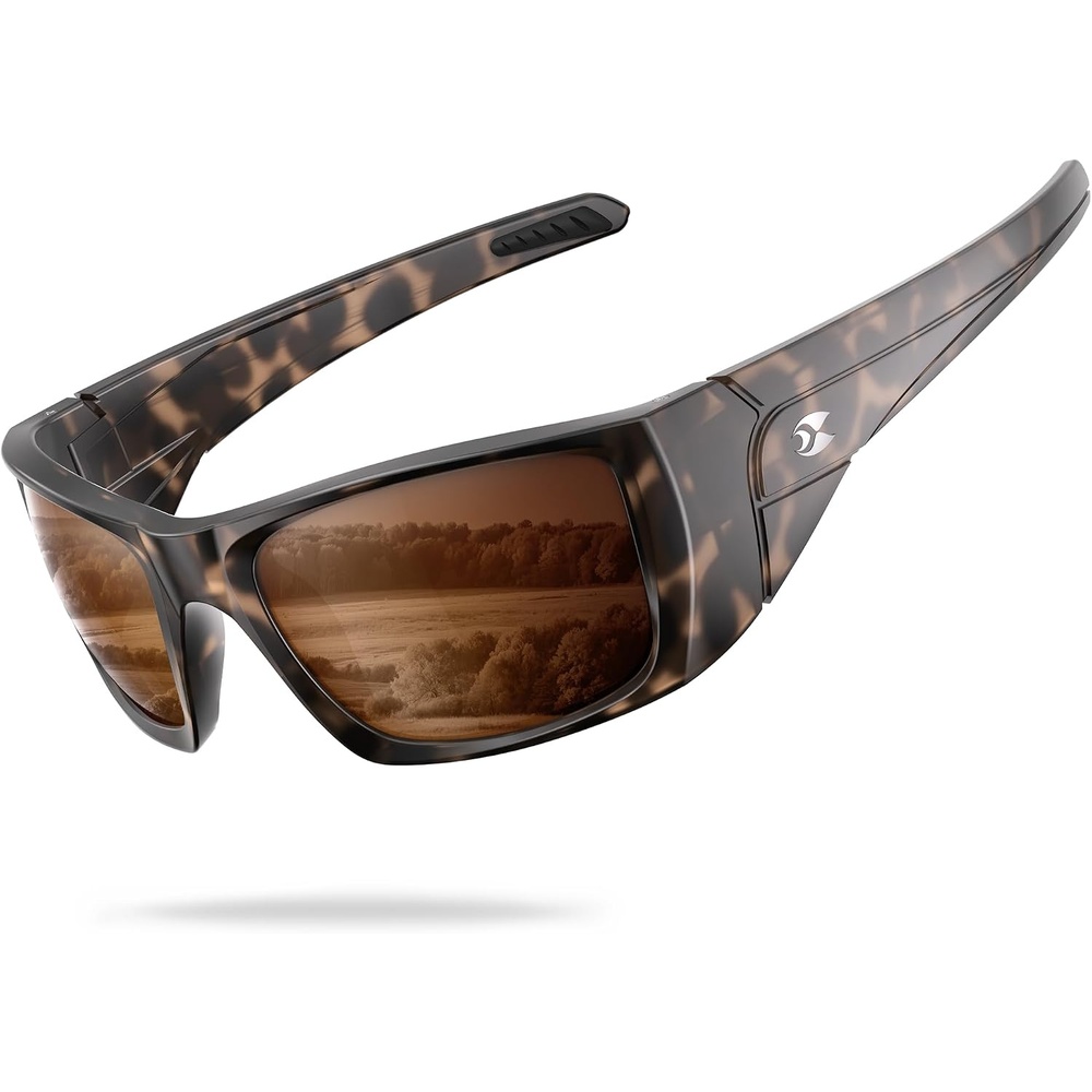 image:imagesuoso Polarized Sports Sunglasses for Men UV400 Wrap Around TR90  Ideal for Fishing Driving Cycling Running Golf Wide Temples Polarized Lenses Reduce Glare Scratch Resistant AntiSlipC10black  Clear Brown FrameBrown Lens