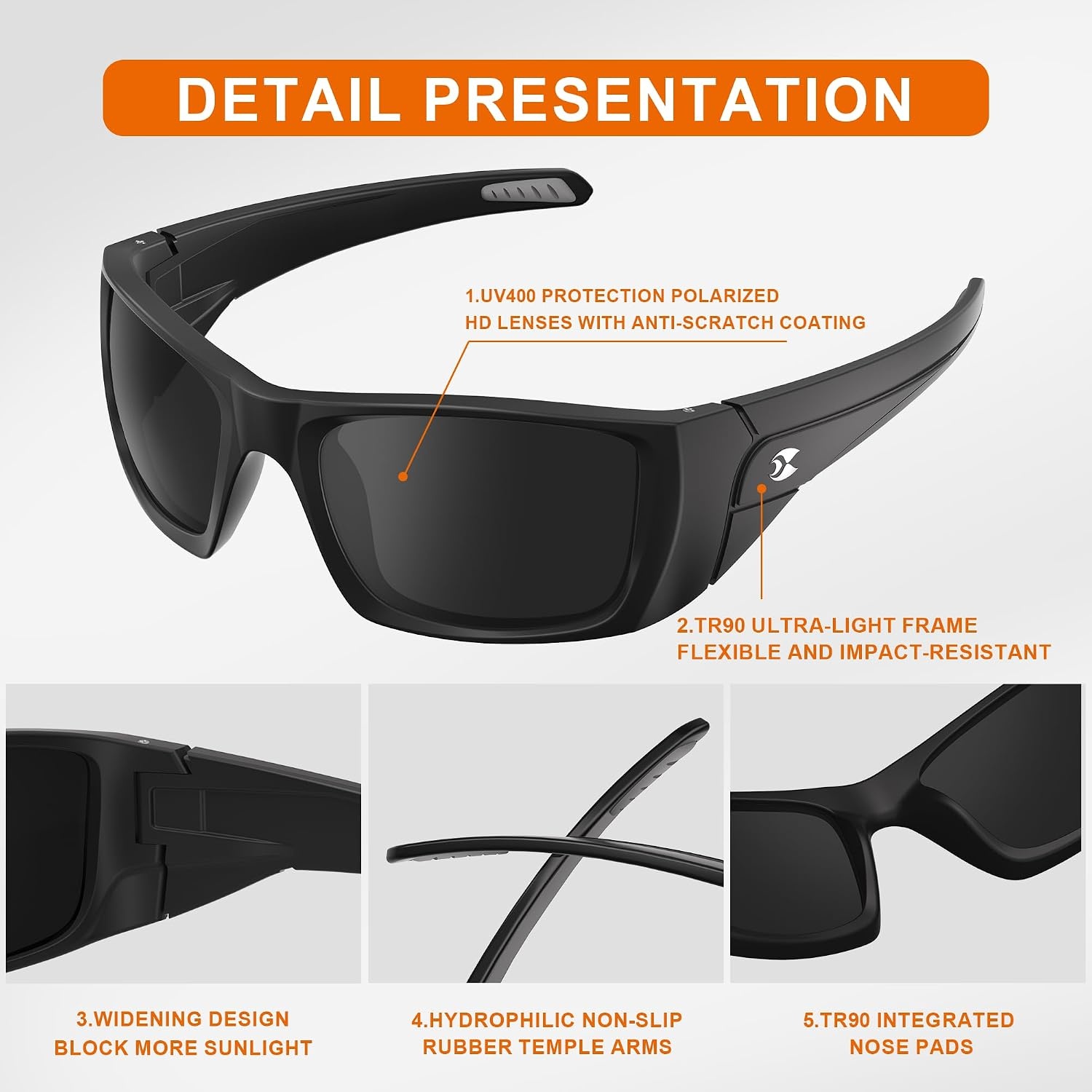 image:imagesuoso Polarized Sports Sunglasses for Men UV400 Wrap Around TR90 Ideal for Fishing Driving Cycling Running Golf Wide Temples Polarized Lenses Reduce Glare Scratch Resistant AntiSlipC01black