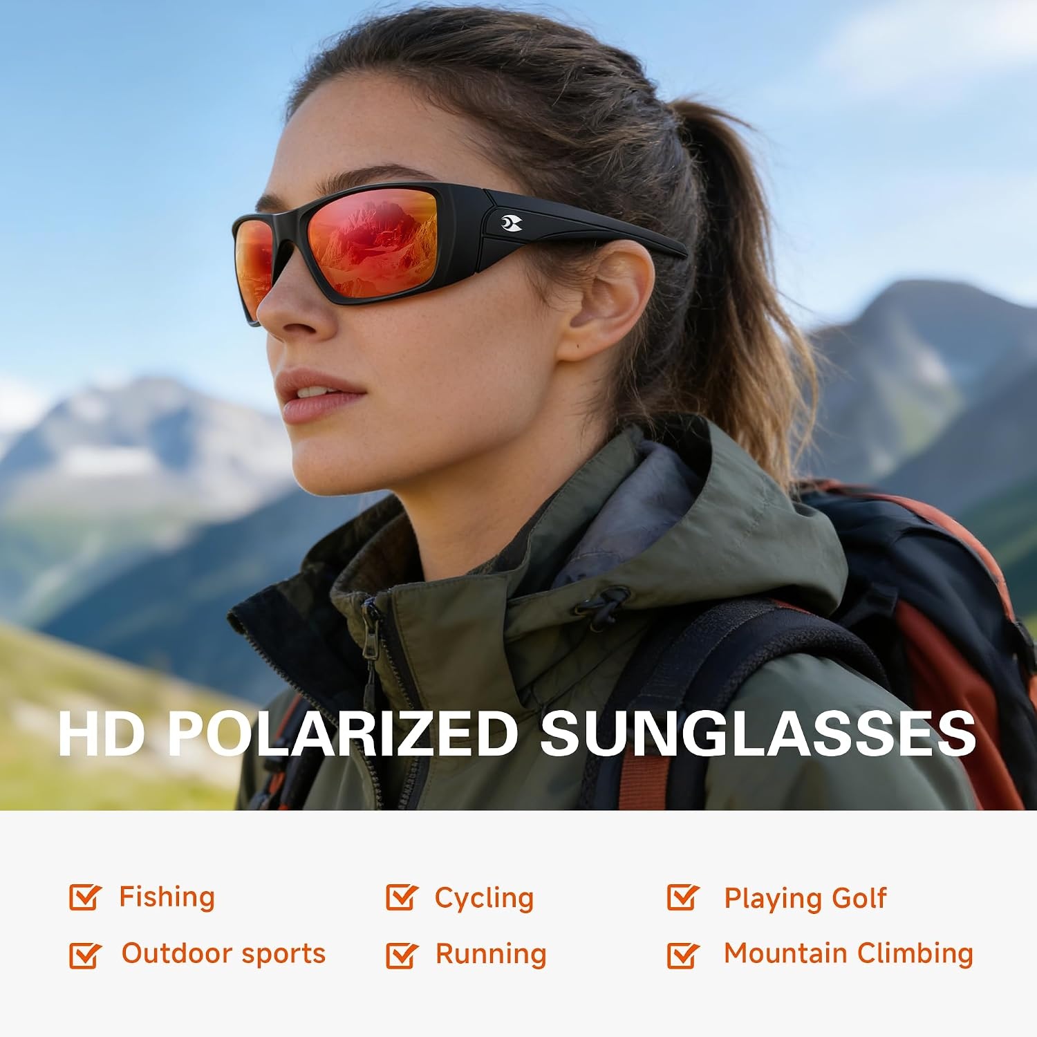 image:imagesuoso Polarized Sports Sunglasses for Men UV400 Wrap Around TR90 Ideal for Fishing Driving Cycling Running Golf Wide Temples Polarized Lenses Reduce Glare Scratch Resistant AntiSlipC03black FrameRed Lens