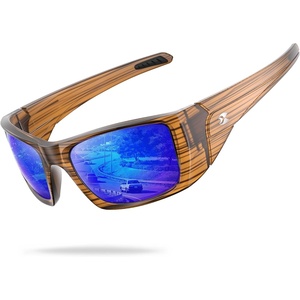 suoso Polarized Sports Sunglasses for Men, UV400 Wrap Around TR90 | Ideal for Fishing, Driving, Cycling, Running, Golf; Wide Temples; Polarized Lenses Reduce Glare; Scratch Resistant; Anti-Slip(C14-amber Brown Frame / Ocean Blue Lens)