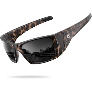 suoso Polarized Sports Sunglasses for Men, UV400 Wrap Around TR90 | Ideal for Fishing, Driving, Cycling, Running, Golf; Wide Temples; Polarized Lenses Reduce Glare; Scratch Resistant; Anti-Slip(C11-black & Clear Brown Frame/Grey Lens)