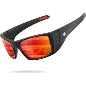 suoso Polarized Sports Sunglasses for Men, UV400 Wrap Around TR90 | Ideal for Fishing, Driving, Cycling, Running, Golf; Wide Temples; Polarized Lenses Reduce Glare; Scratch Resistant; Anti-Slip(C03-black Frame/Red Lens)